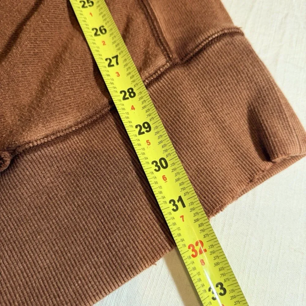Free People Brown Hoodie Size L 3/4 Sleeve V Neck West Track Lagenlook  Distress